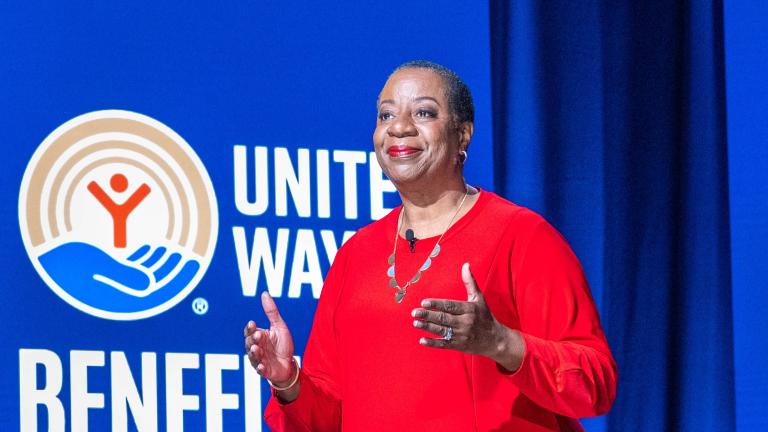 Angela F. Williams presenting at the United Way Benefit for Disaster Relief